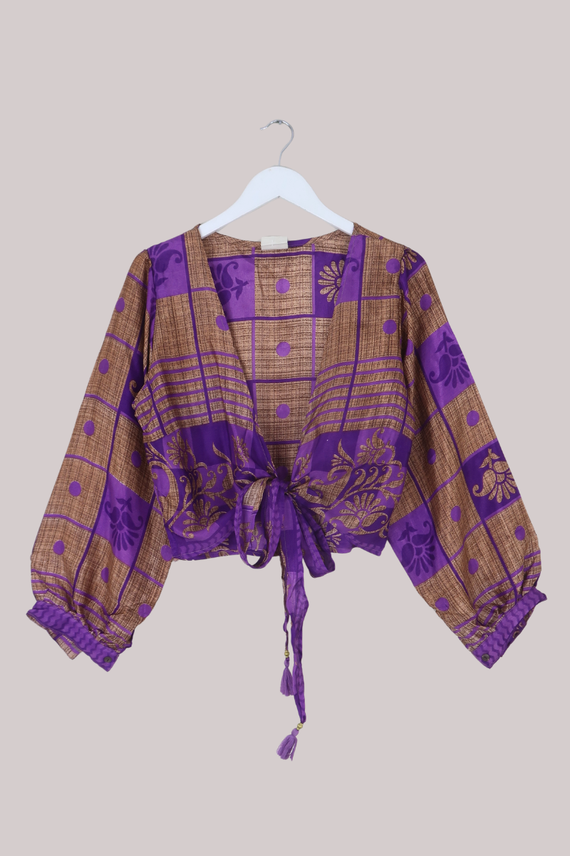 Lola Wrap Top in Royal Purple Patchwork - Size L