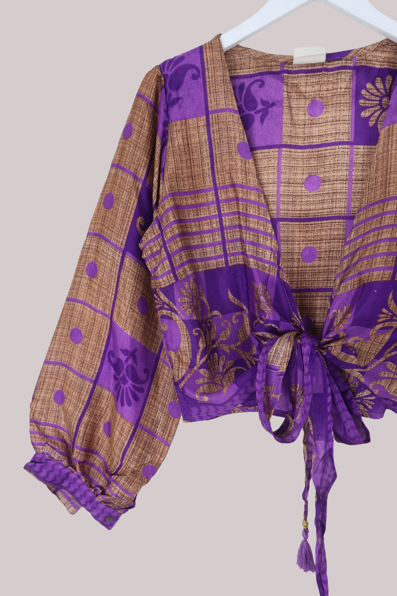 Lola Wrap Top in Royal Purple Patchwork - Size L