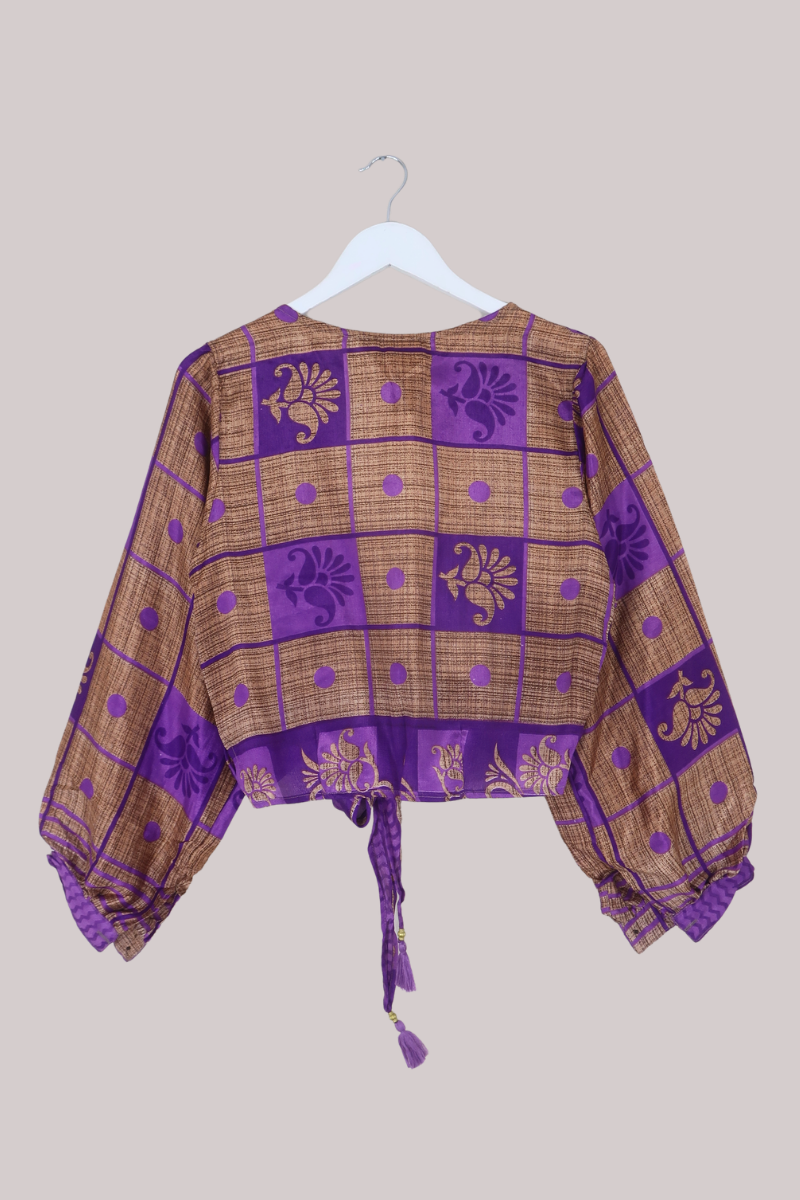 Lola Wrap Top in Royal Purple Patchwork - Size L