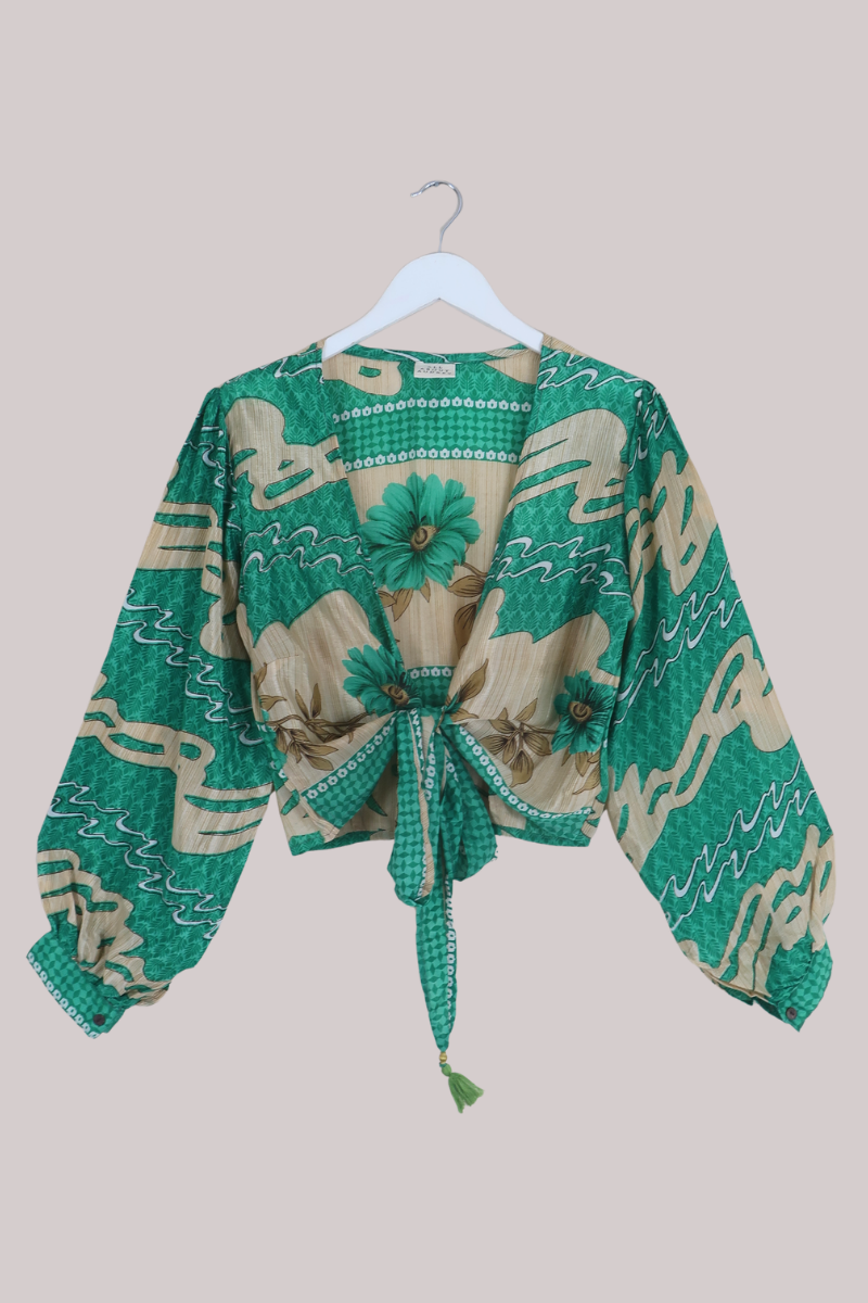Lola Wrap Top in Sea Green Waves - Size L