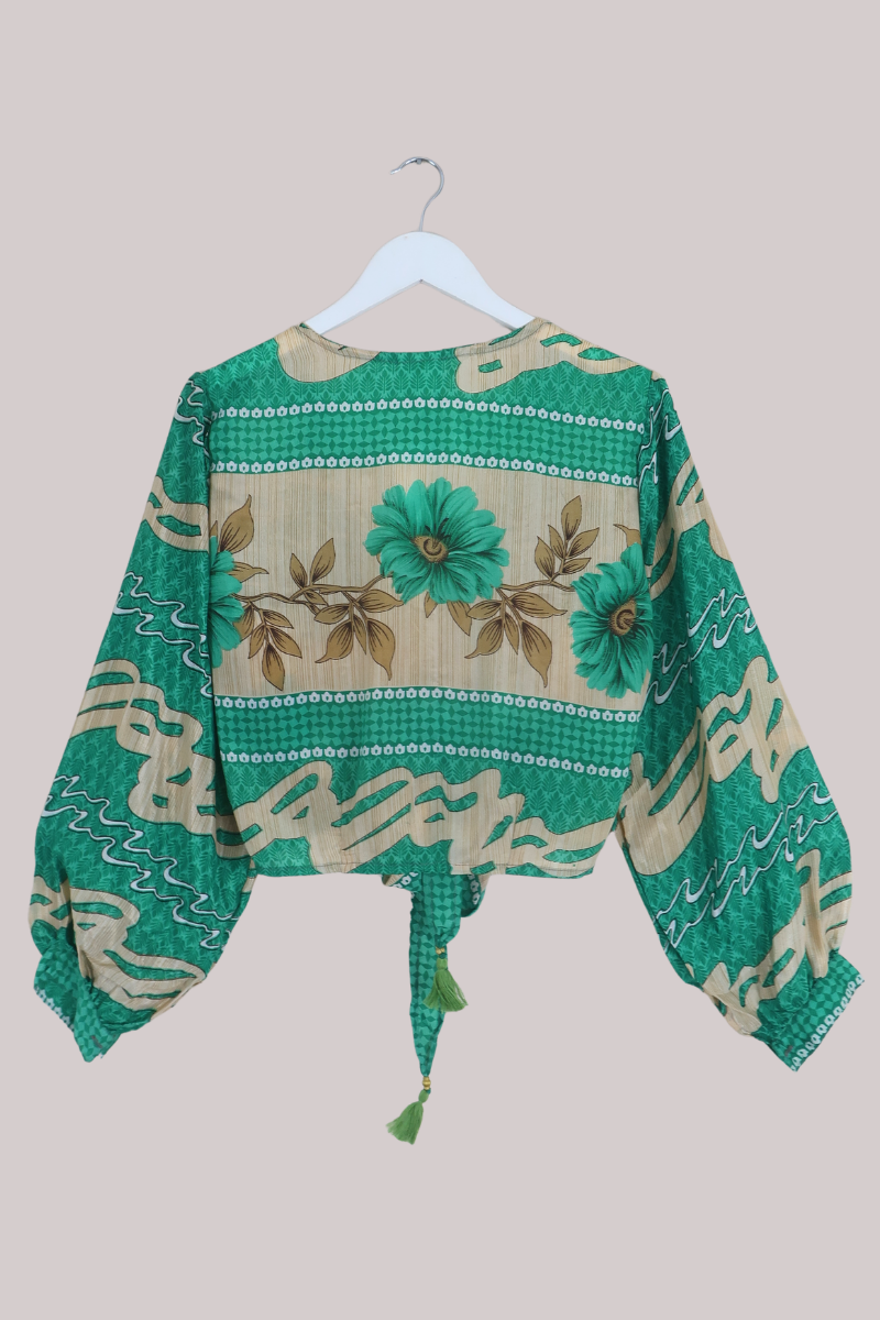 Lola Wrap Top in Sea Green Waves - Size L
