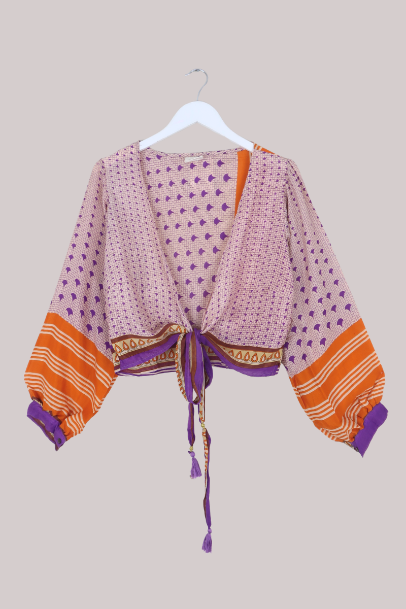 Lola Wrap Top in Seville Orange & Plum - Size M