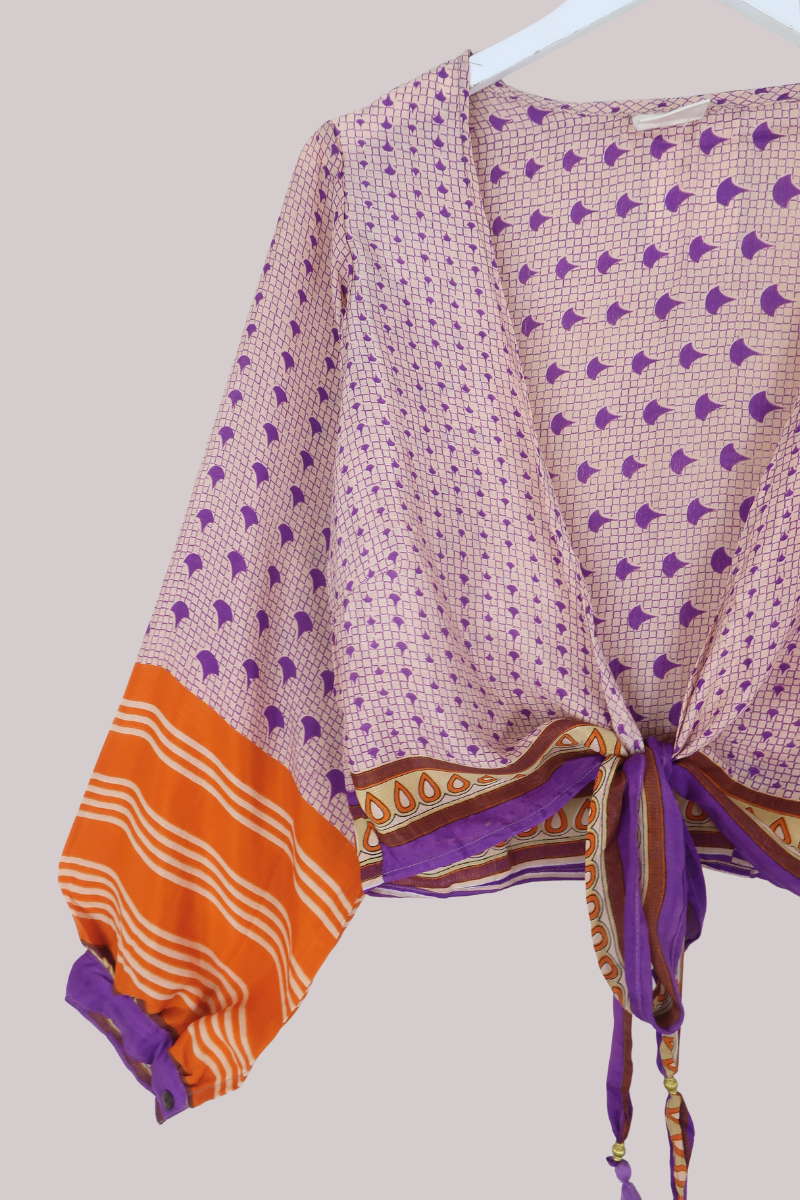 Lola Wrap Top in Seville Orange & Plum - Size M