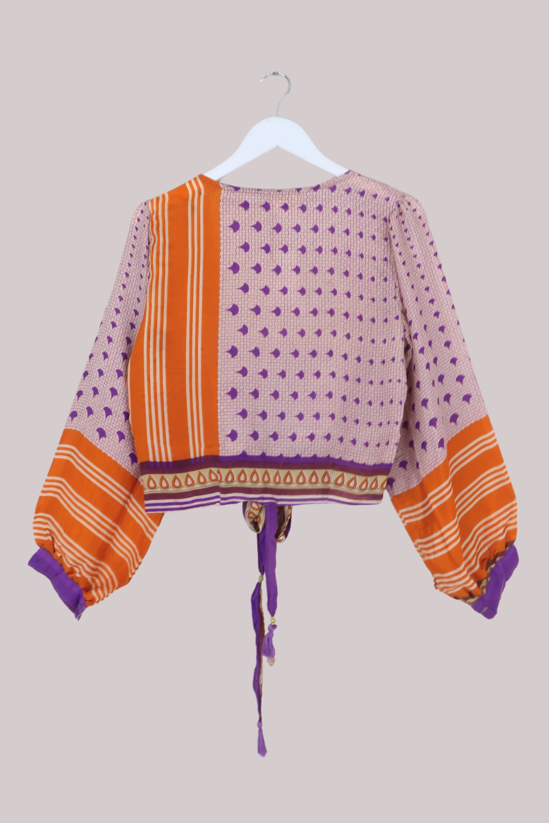 Lola Wrap Top in Seville Orange & Plum - Size M