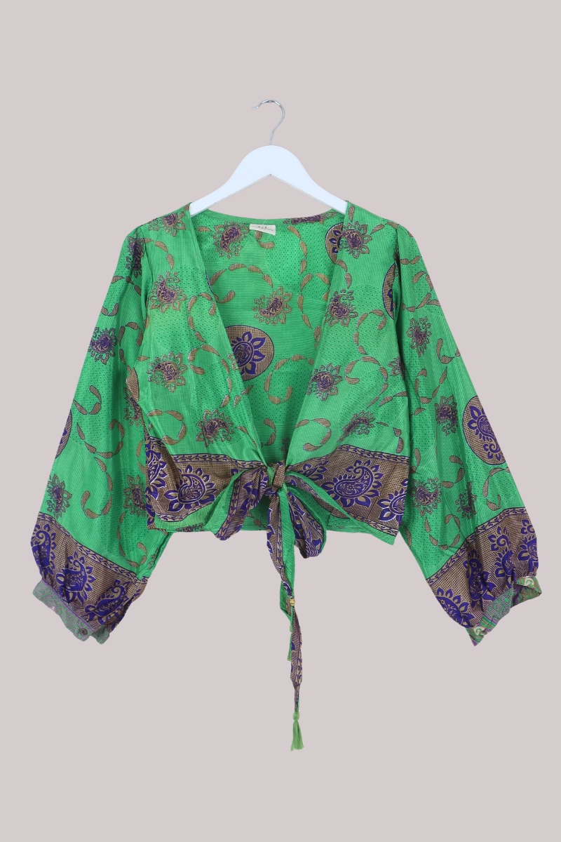 Lola Wrap Top in Shamrock Green Paisley - Size L