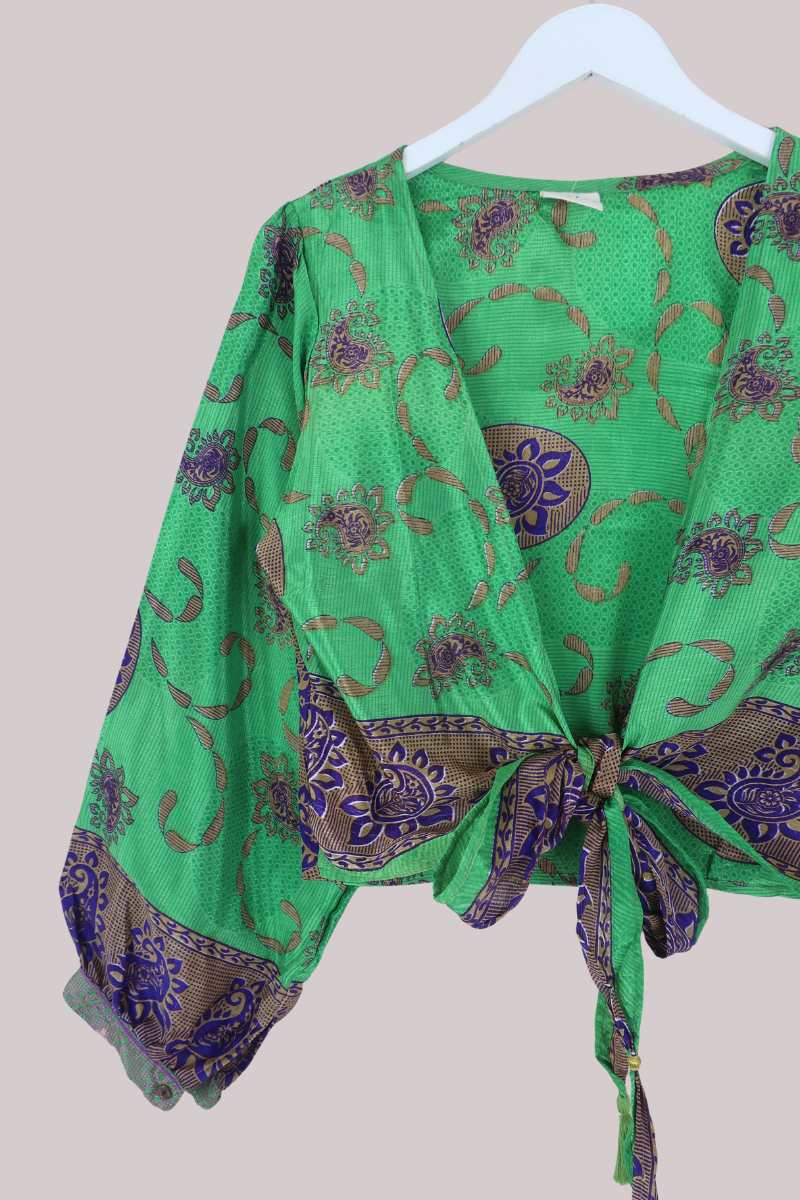 Lola Wrap Top in Shamrock Green Paisley - Size L