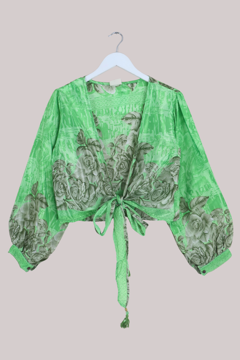 Lola Wrap Top in Sour Apple Florals - Size L