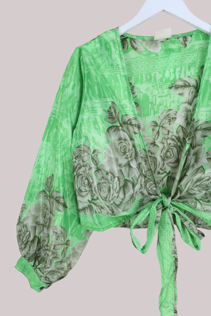 Lola Wrap Top in Sour Apple Florals - Size L
