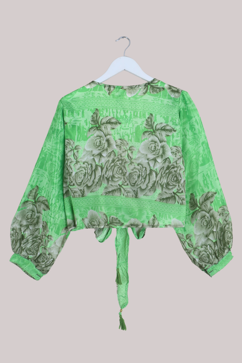 Lola Wrap Top in Sour Apple Florals - Size L