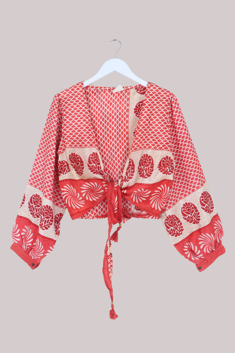 Lola Wrap Top in Strawberry Red Lotus - Size M