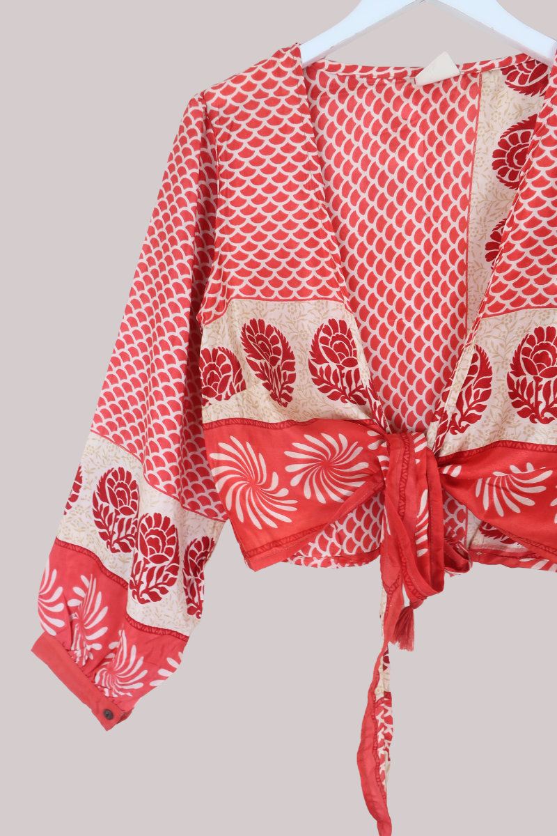 Lola Wrap Top in Strawberry Red Lotus - Size M