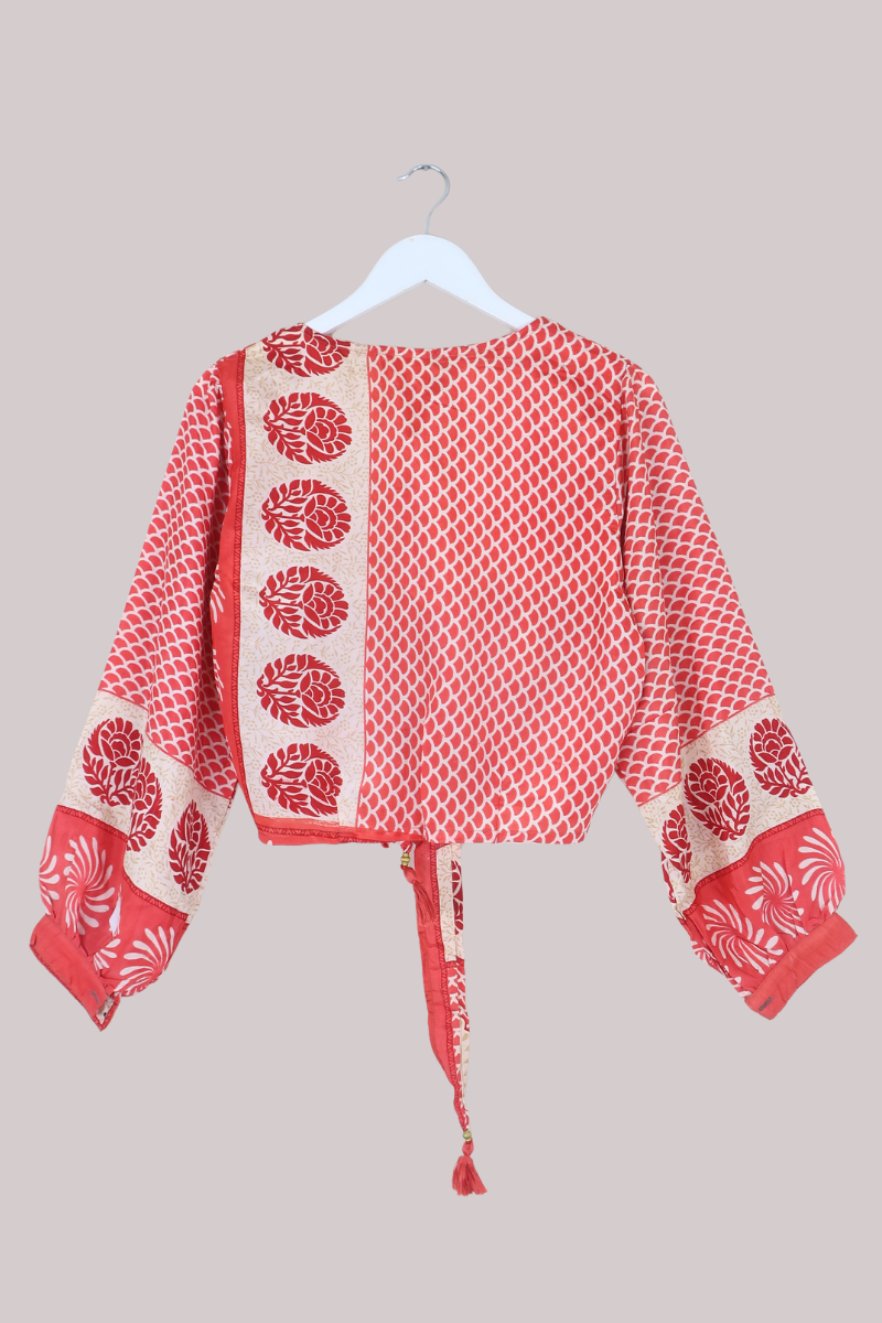 Lola Wrap Top in Strawberry Red Lotus - Size M