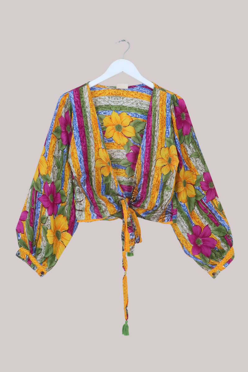 Lola Wrap Top in Vibrant Flower Festival - Size M