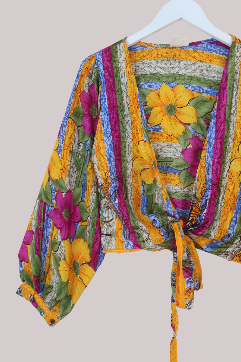 Lola Wrap Top in Vibrant Flower Festival - Size M