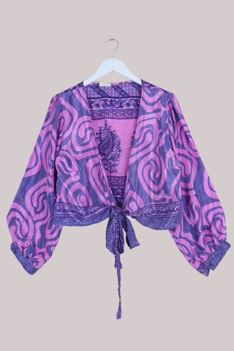 Lola Wrap Top in Violet Antique Paisley - Size L