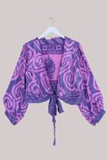 Lola Wrap Top in Violet Antique Paisley - Size L