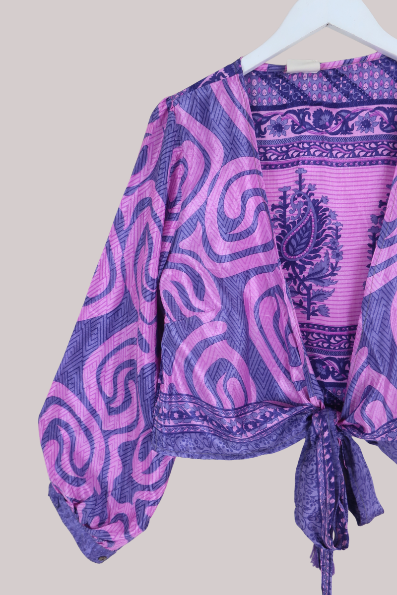 Lola Wrap Top in Violet Antique Paisley - Size L