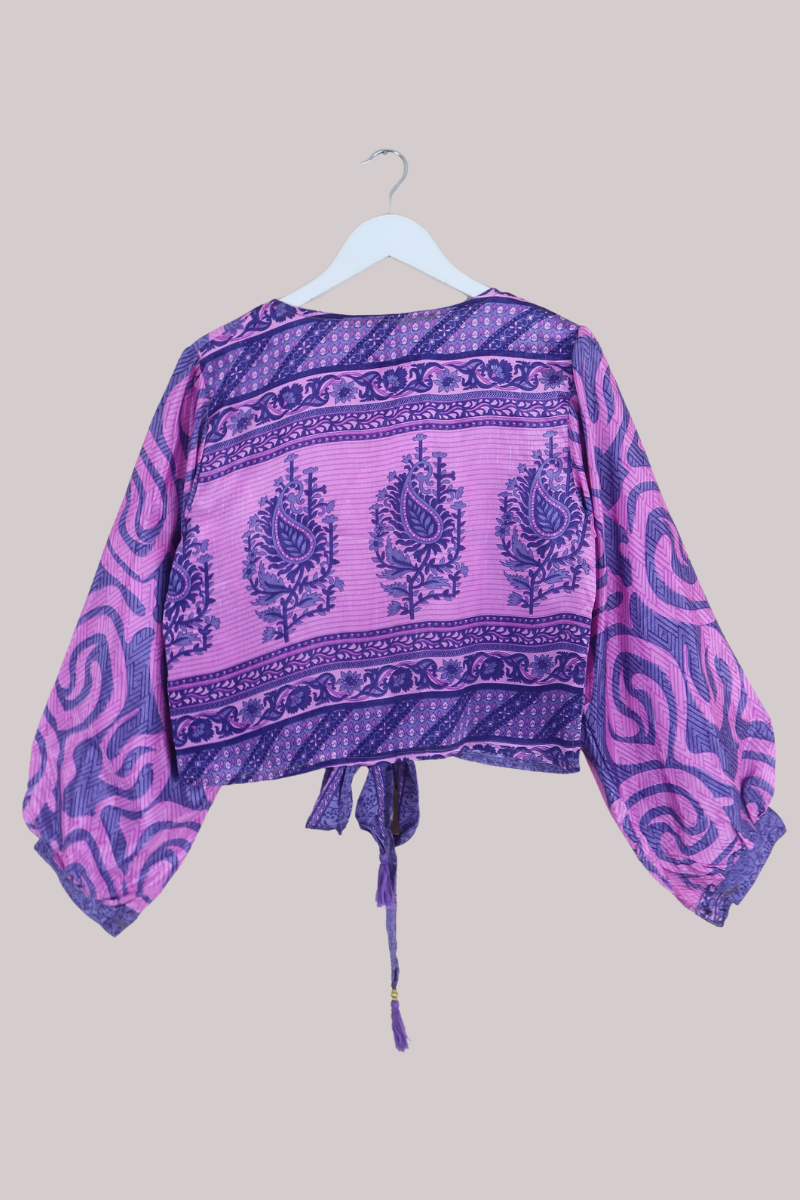 Lola Wrap Top in Violet Antique Paisley - Size L