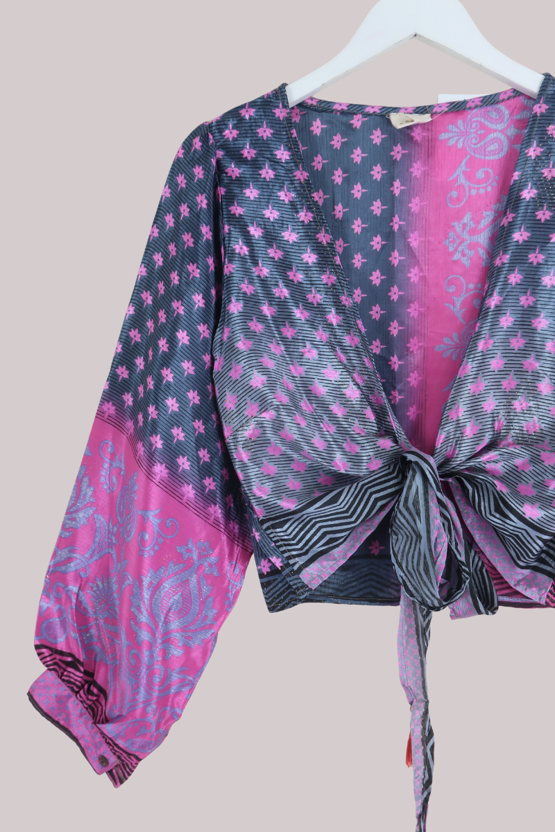 Lola Wrap Top in Violet Rose Patchwork - Size L