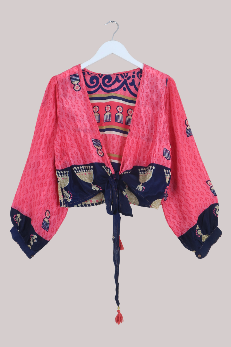 Lola Wrap Top in Vivacious Pink - Size M