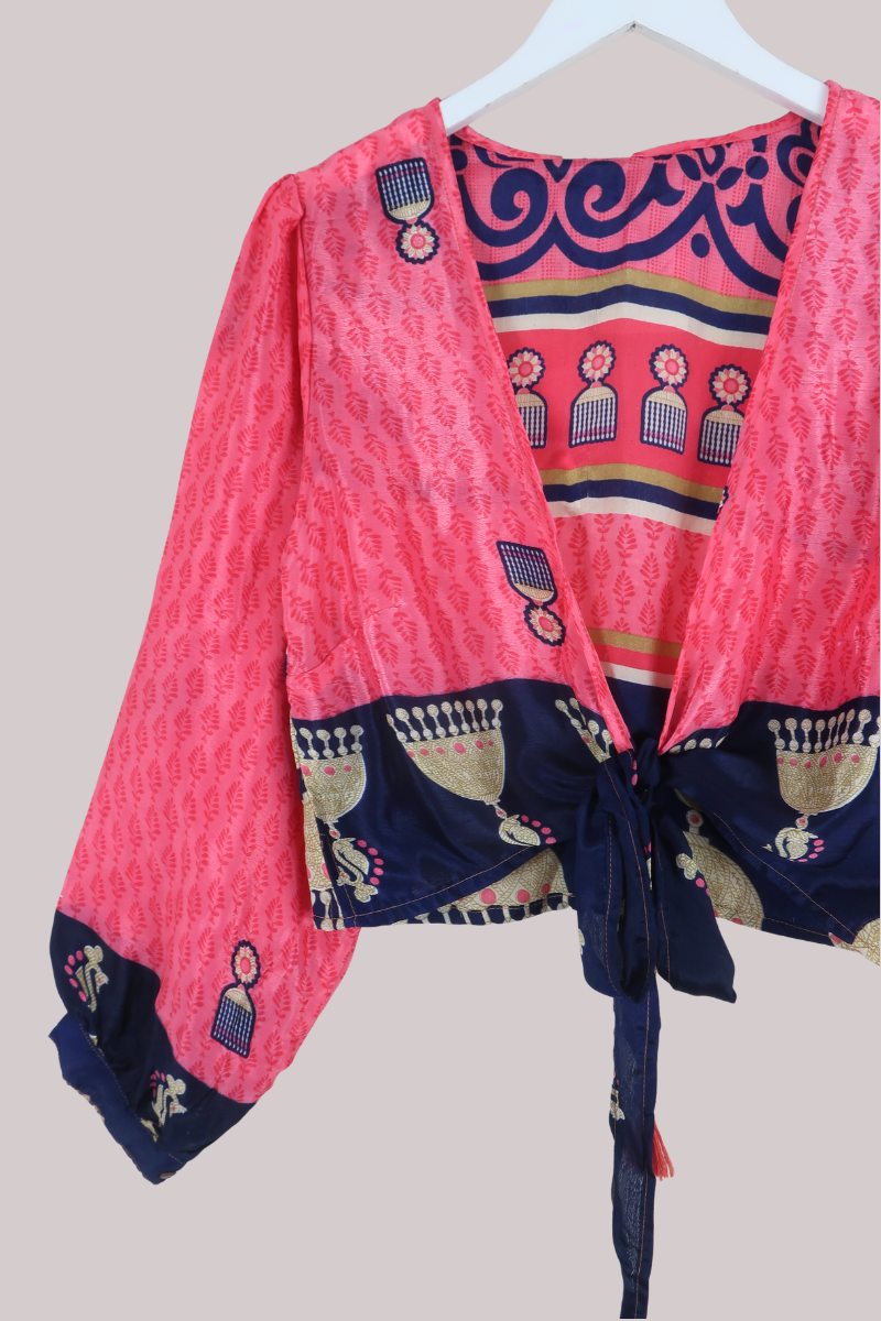 Lola Wrap Top in Vivacious Pink - Size M