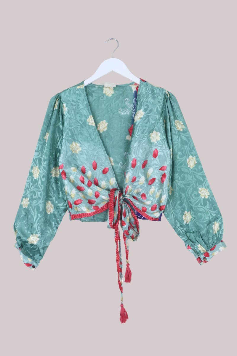 Lola Wrap Top in Windermere Blue Florals - Size S