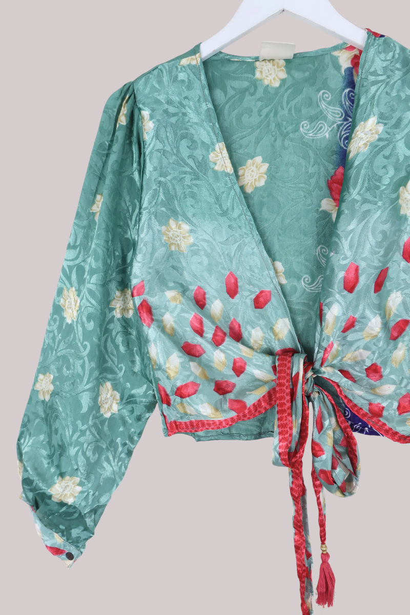 Lola Wrap Top in Windermere Blue Florals - Size S