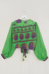 Lola Wrap Top - Lime Green & Swirling Paisley - Size M/L by All About Audrey