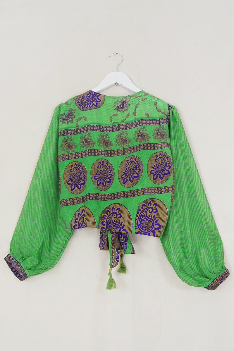 Lola Wrap Top - Lime Green & Swirling Paisley - Size M/L by All About Audrey