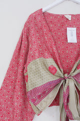 Lola Wrap Top - Cerise Pink & Stone Tiles - Size L/XL by All About Audrey