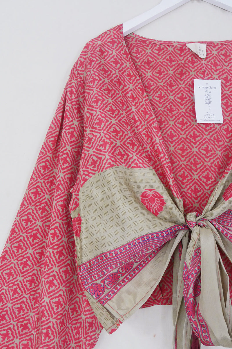 Lola Wrap Top - Cerise Pink & Stone Tiles - Size L/XL by All About Audrey