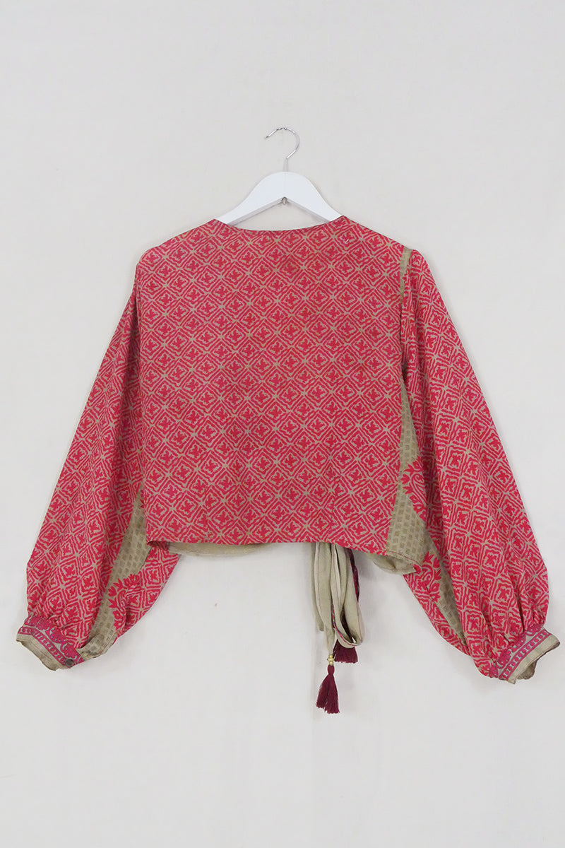 Lola Wrap Top - Cerise Pink & Stone Tiles - Size L/XL by All About Audrey