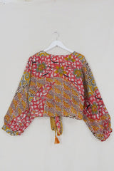 Lola Wrap Top - Rouge & Amber Abstract Patchwork - Size L/XL by All About Audrey