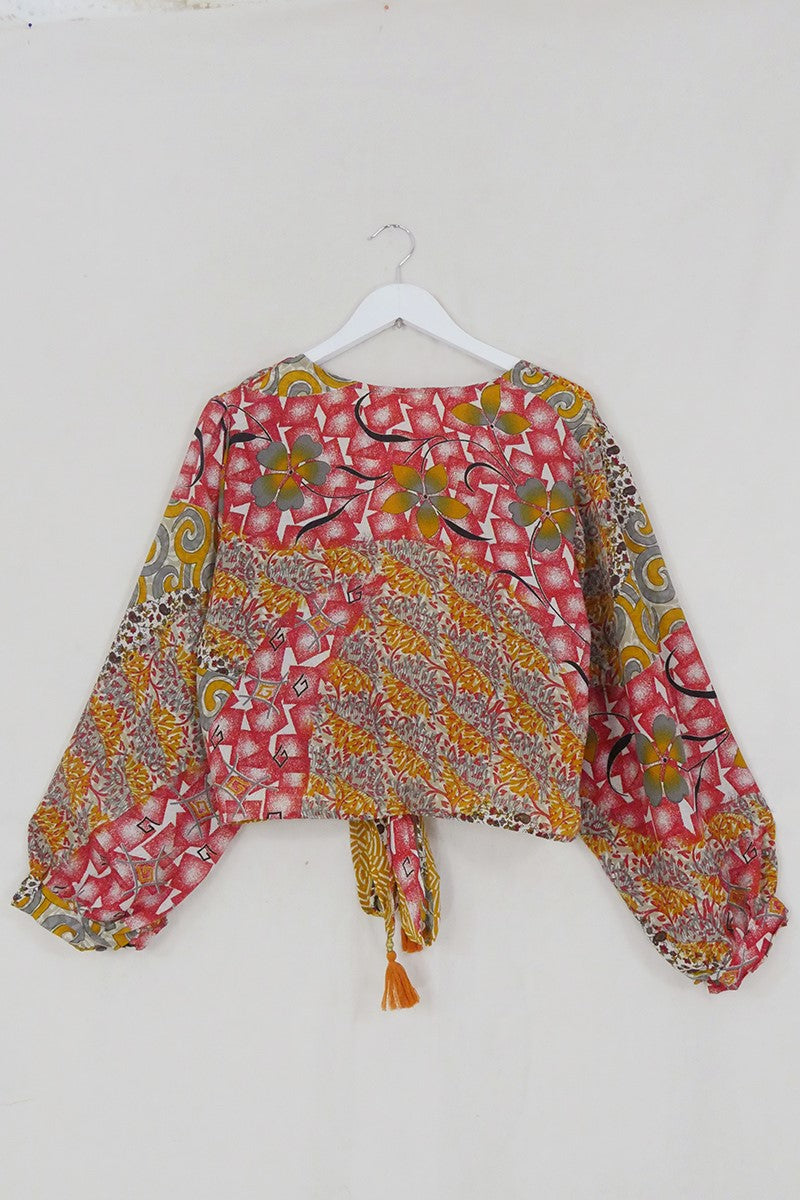 Lola Wrap Top - Rouge & Amber Abstract Patchwork - Size L/XL by All About Audrey