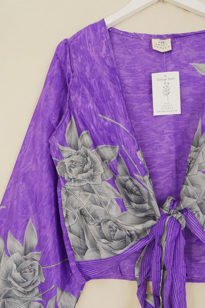 Lola Wrap Top - Pure Lavender & Rhinestone Roses - Size S/M by All About Audrey