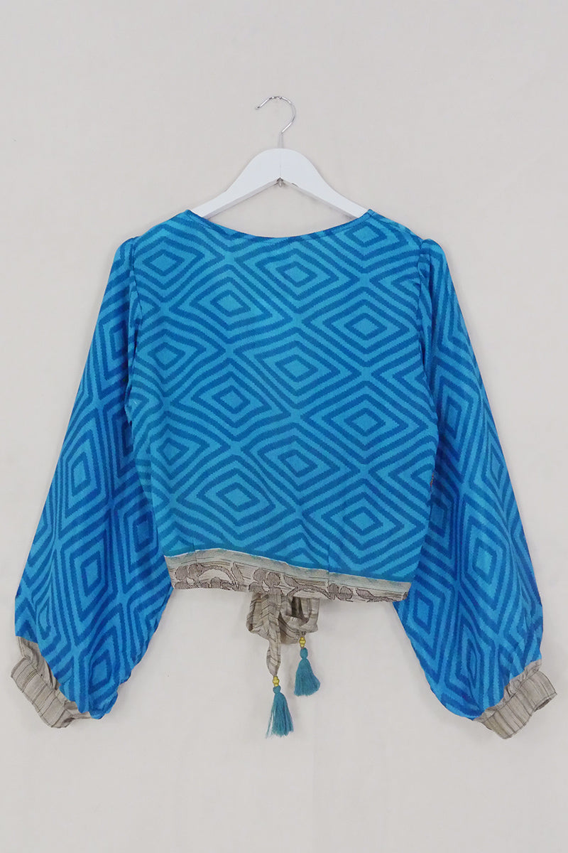 Lola Wrap Top - Ocean Blue Diamond Floral - Size S/M by All About Audrey