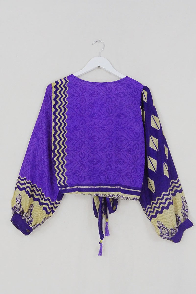 SALE Lola Wrap Top - Damson Plum & Violet Nouveau - Size S/M by All About Audrey