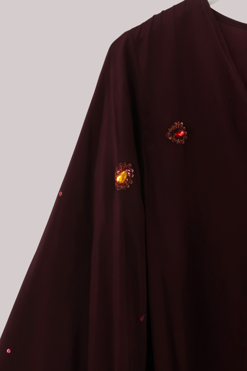 Cassidy Vintage Sheer Beaded Sari Gown in Bejeweled Burgundy