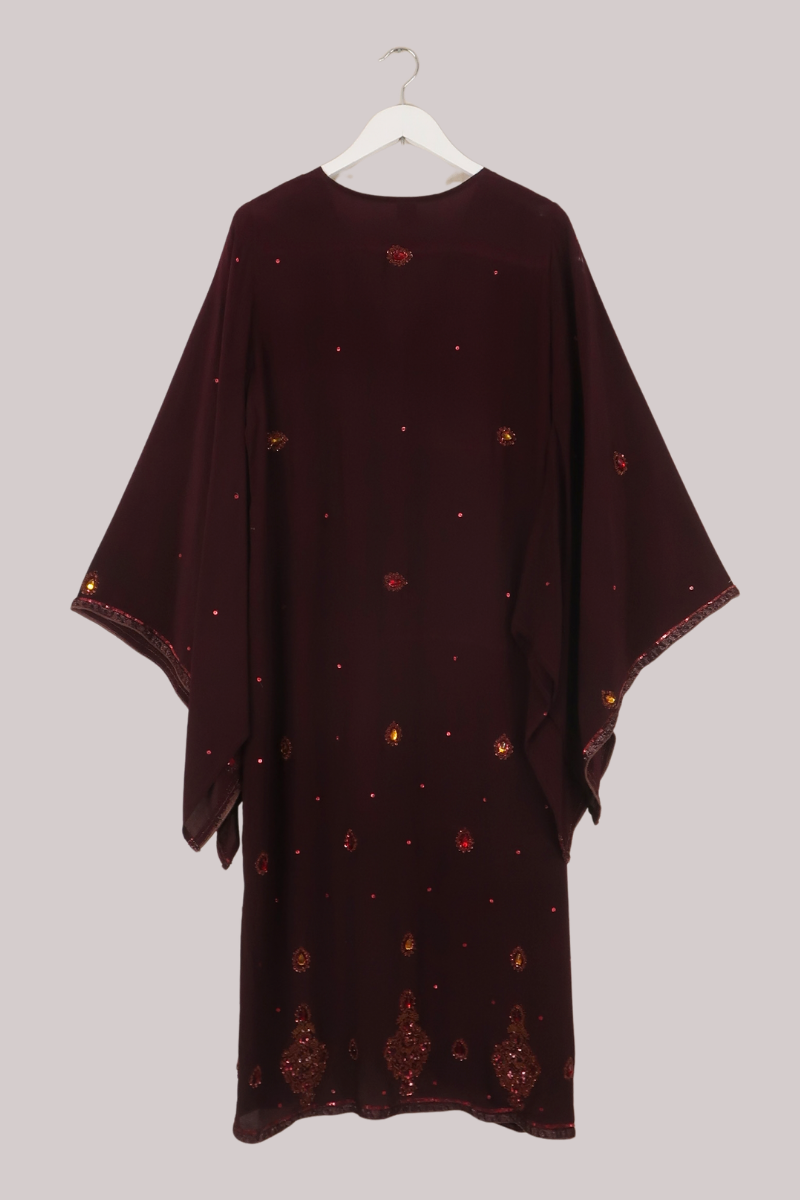 Cassidy Vintage Sheer Beaded Sari Gown in Bejeweled Burgundy