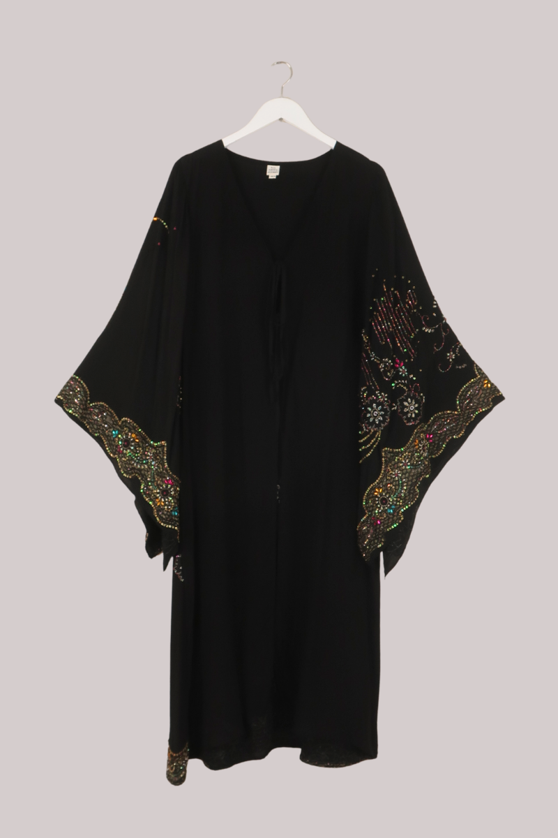 Cassidy Vintage Sheer Beaded Sari Gown in Black Orchid