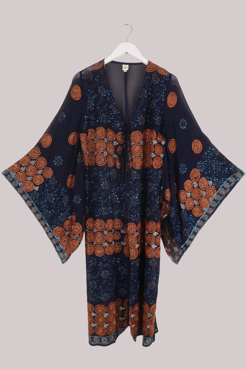 Cassidy Vintage Sheer Beaded Sari Gown in Bonfire Night