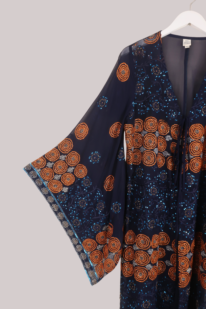 Cassidy Vintage Sheer Beaded Sari Gown in Bonfire Night