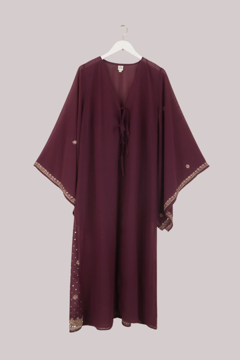 Cassidy Vintage Sheer Beaded Sari Gown in Boysenberry Sparkle