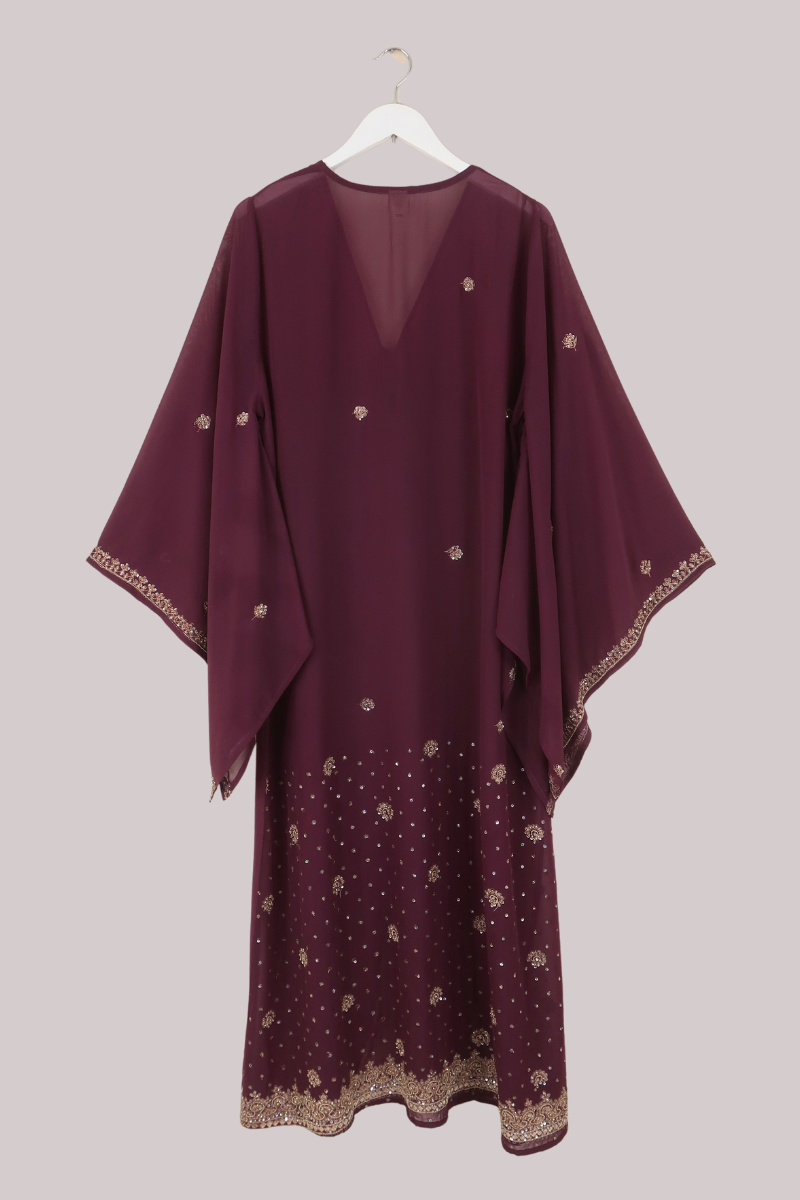 Cassidy Vintage Sheer Beaded Sari Gown in Boysenberry Sparkle