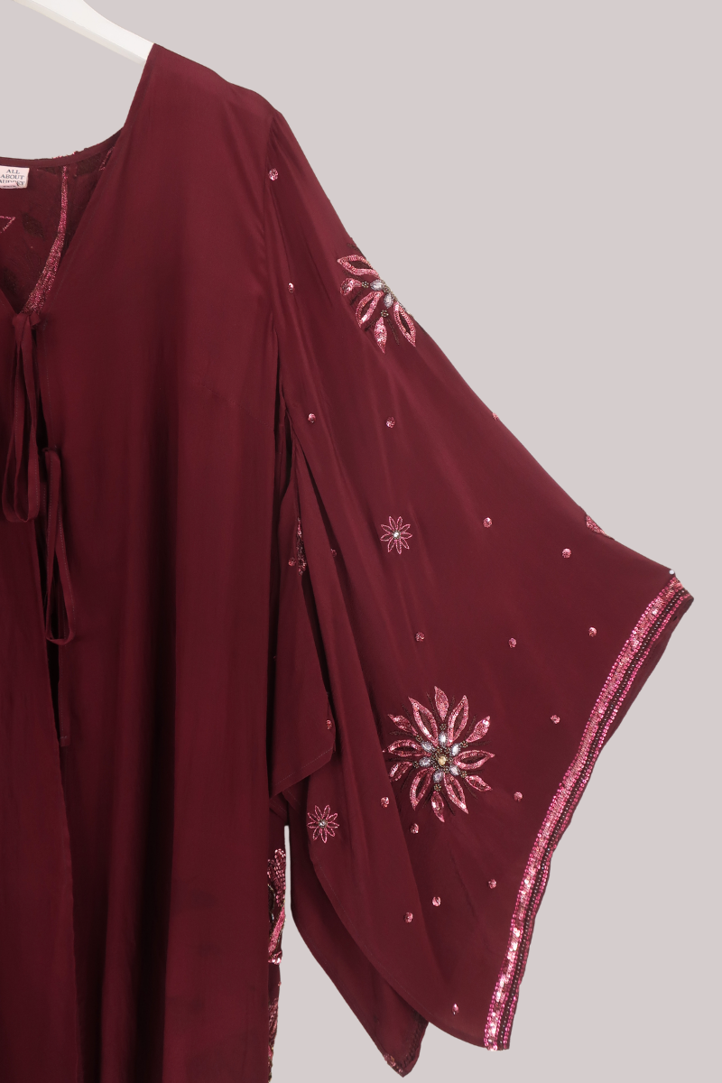 Cassidy Vintage Sheer Beaded Sari Gown in Cherry Red Blush