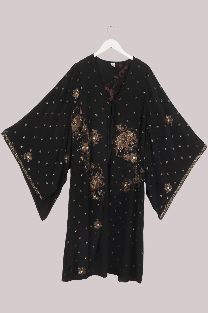 Cassidy Vintage Sheer Beaded Sari Gown in Embers At Night