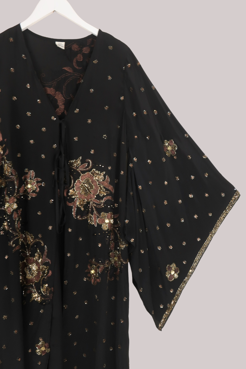 Cassidy Vintage Sheer Beaded Sari Gown in Embers At Night