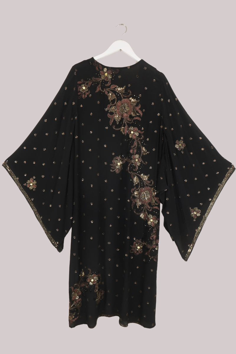 Cassidy Vintage Sheer Beaded Sari Gown in Embers At Night