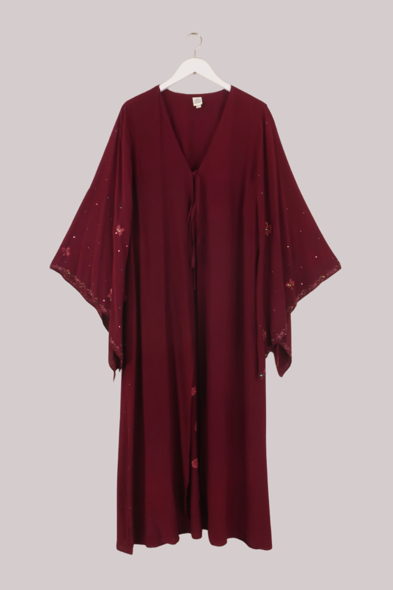 Cassidy Vintage Sheer Beaded Sari Gown in Falling Mulberry Leaves