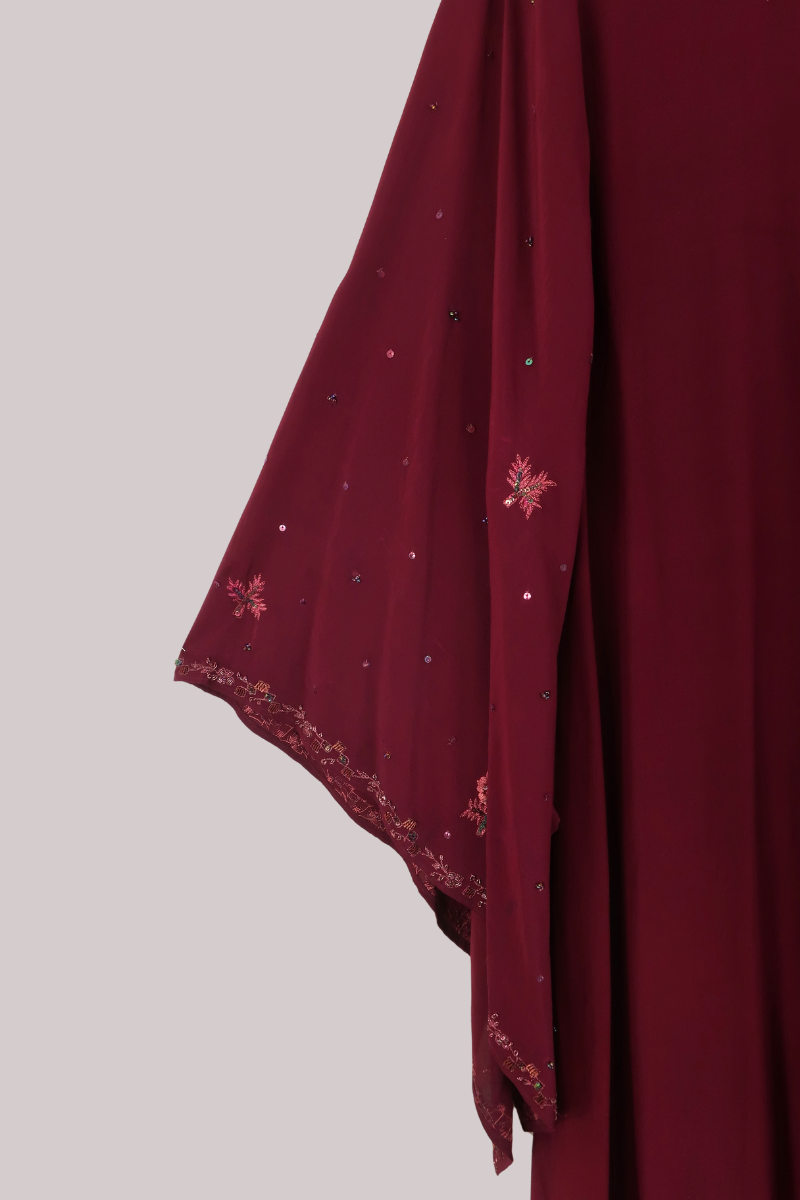 Cassidy Vintage Sheer Beaded Sari Gown in Falling Mulberry Leaves